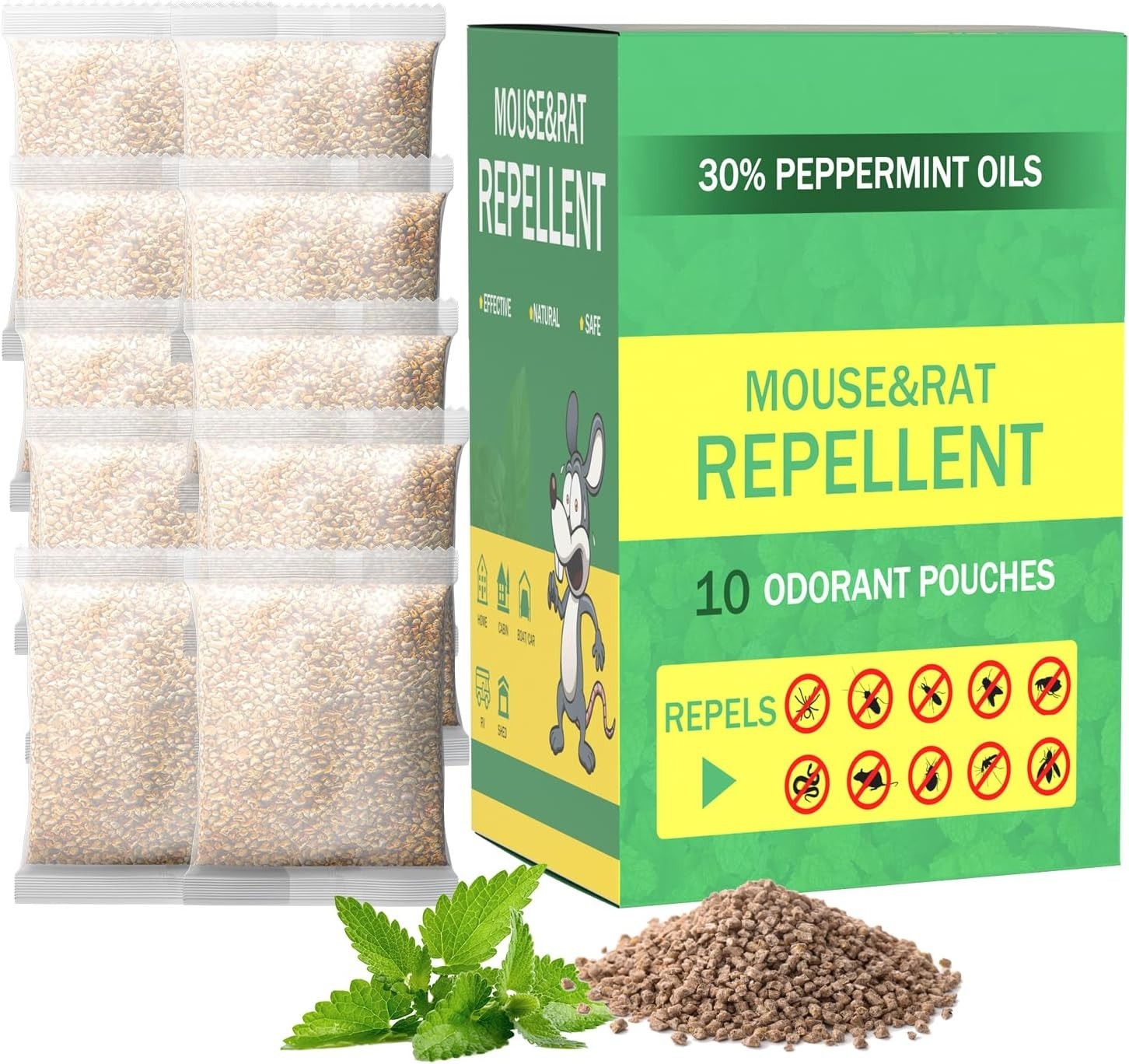 Vamoose Natural Rodent Repellent – 10 Pack Peppermint Oil – Mice & Rat Deterrent