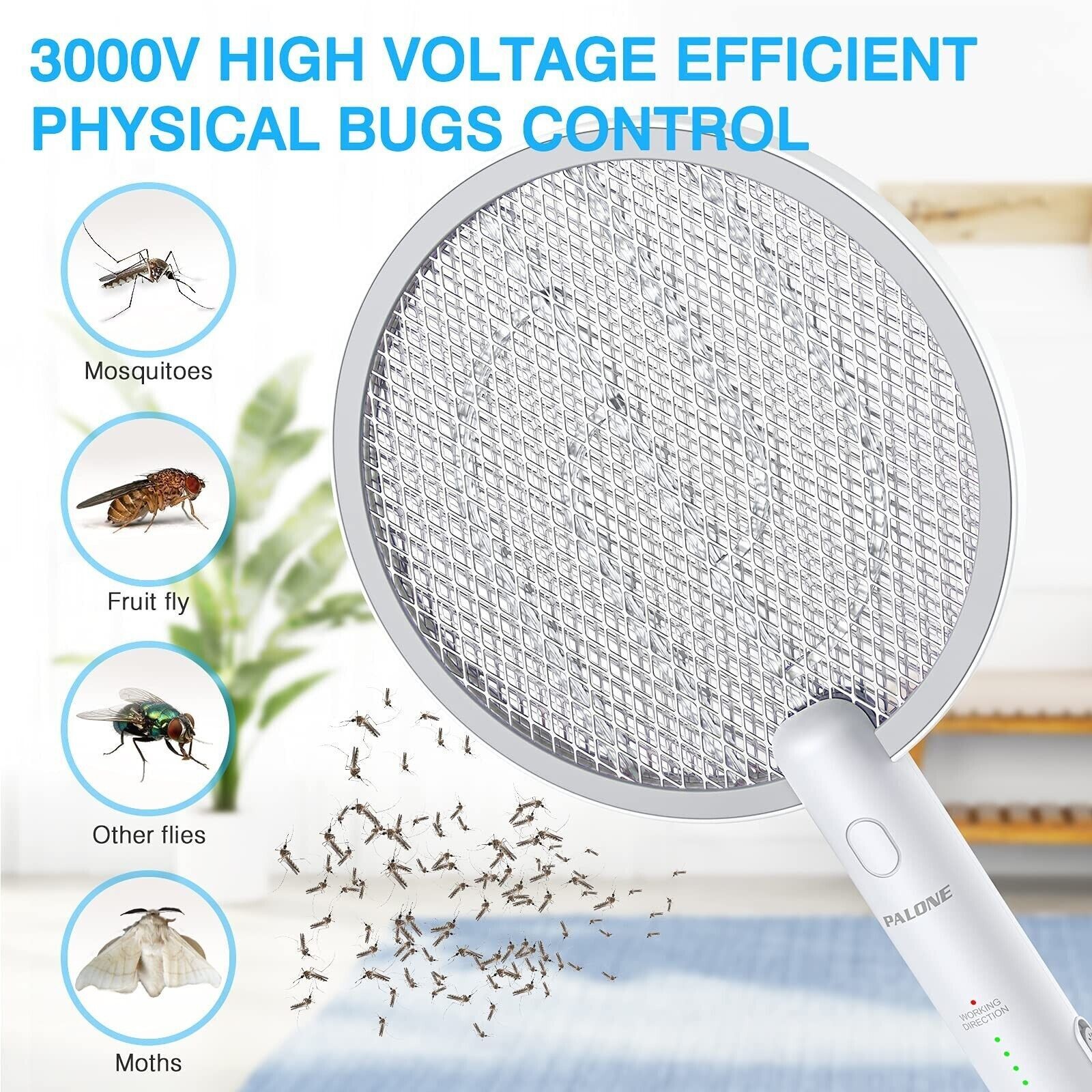 Electric Fly Swatter 4000V Bug Zapper Racket 2 in 1 Fly Swatter Rechargeable