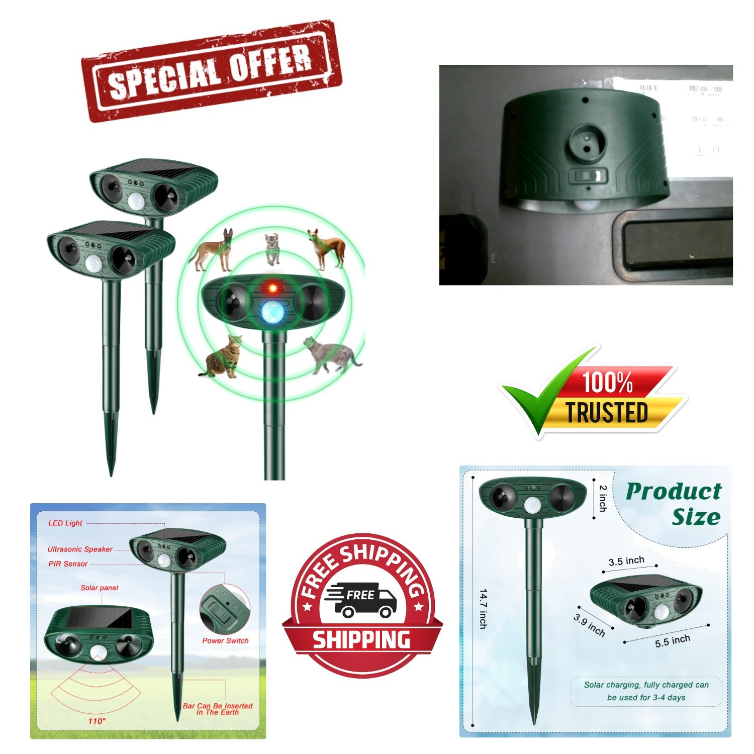Waterproof Ultrasonic Animal Repellent with Motion Sensor – Modern Green Design