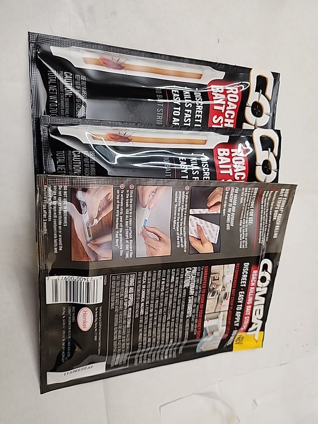 (3)Combat Roach Killing Bait Strips Kills Nest Large/Small Roaches 10 Strips Eac