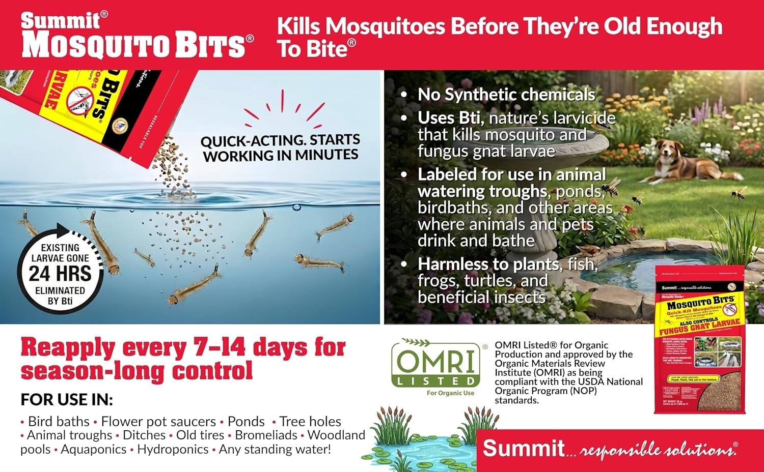 Summit Mosquito Bits 30 oz Mosquito Larvicide Bti Granules Kills Larvae