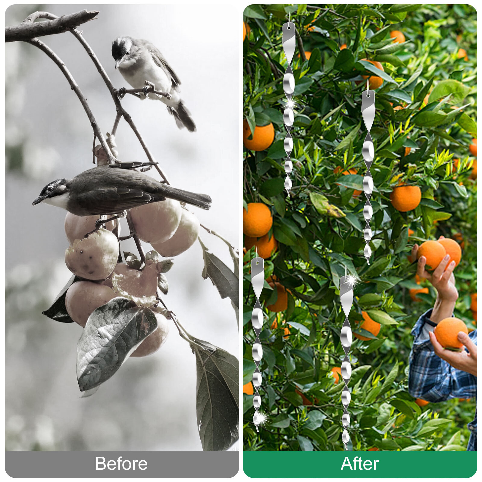 20PCS 11.4″ Hanging Bird Repellent Rods Reflective Wind Spinners Outdoor Garden