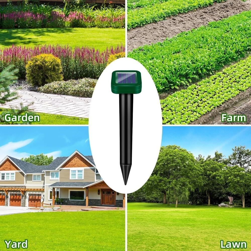 4 Pack Solar Powered Animal Repellent Stakes Waterproof Ultrasonic Sonic Spikes