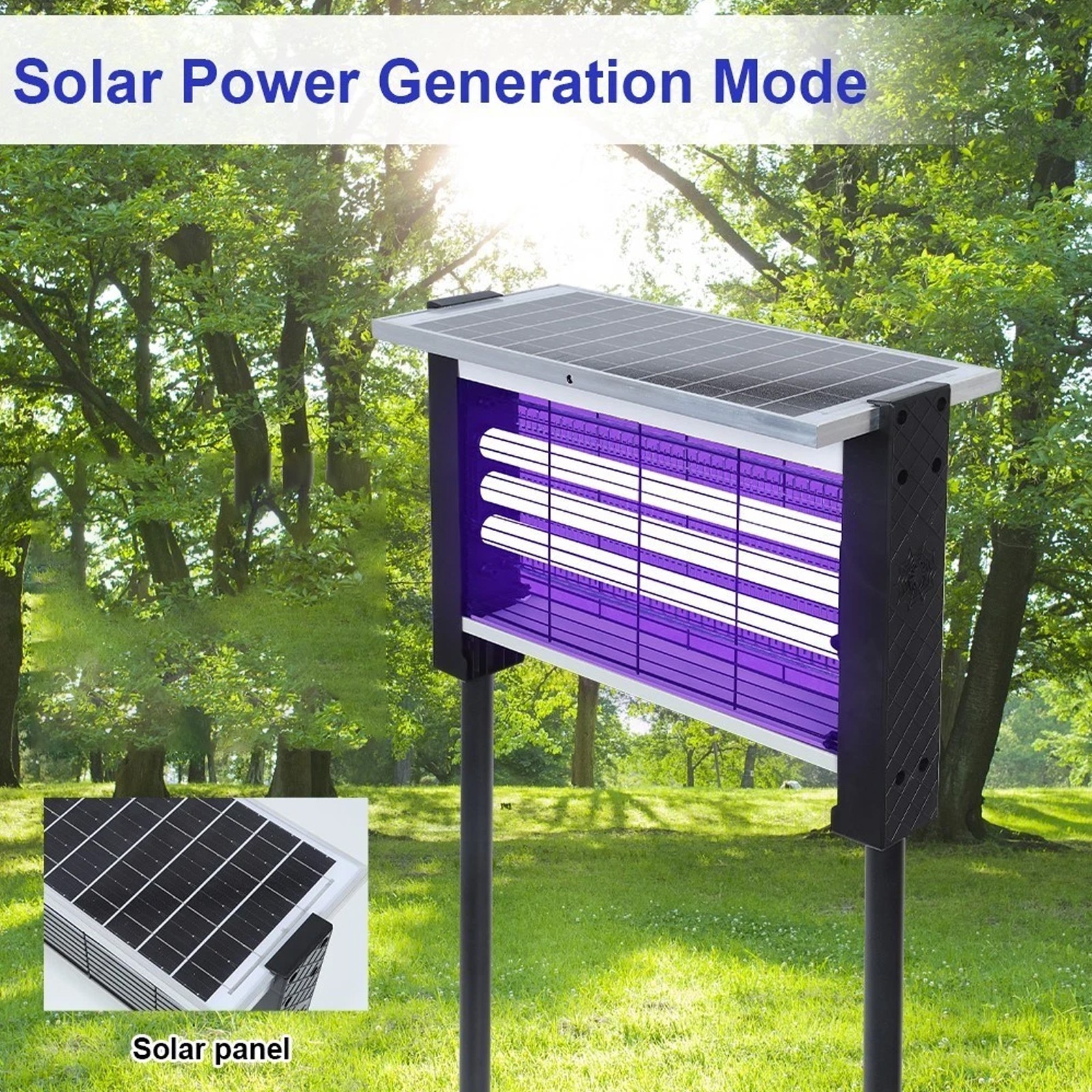 4500V Solar Bug Zapper Outdoor Mosquito Zapper Waterproof Electric Fly Zapper US