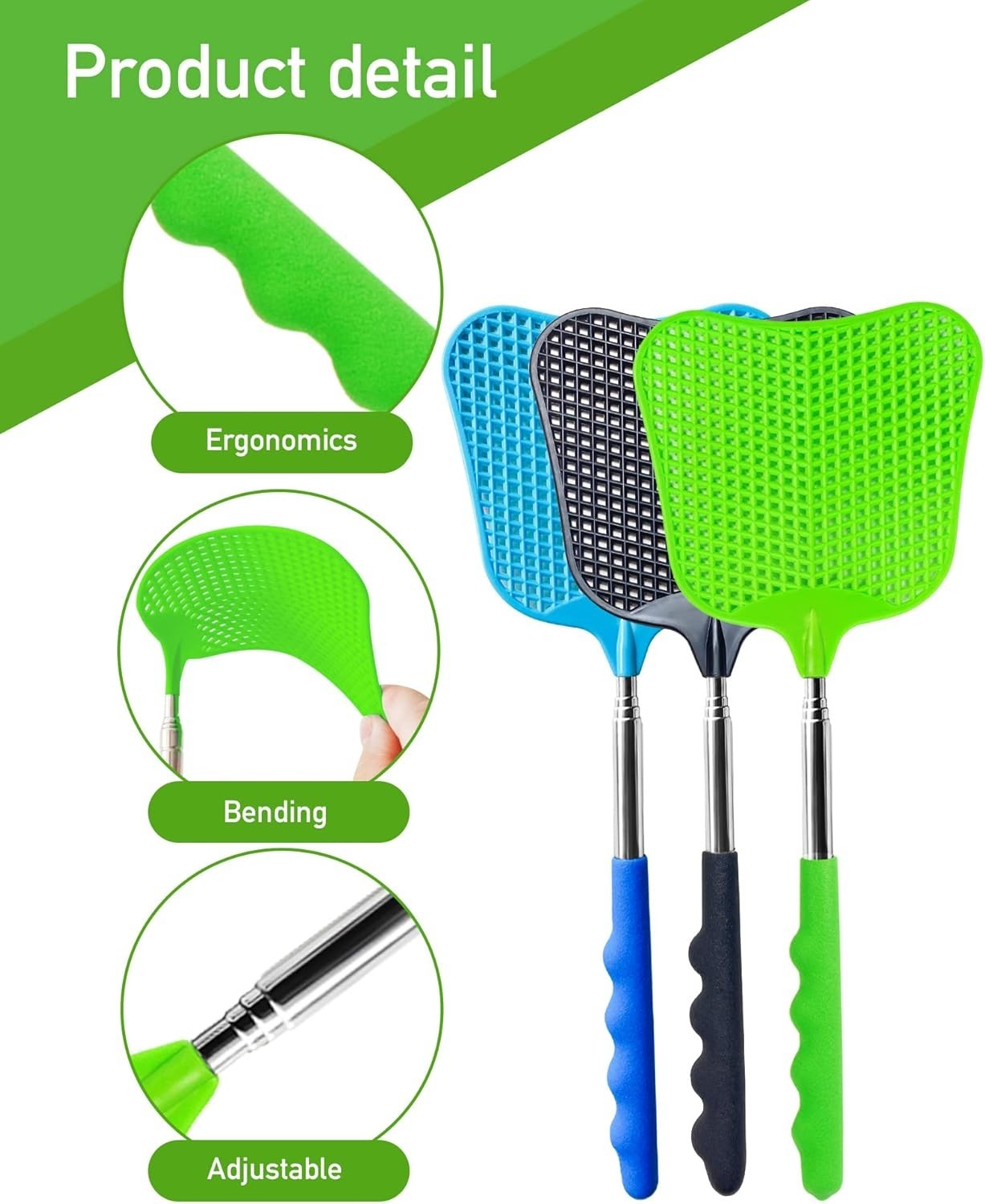 3 Pcs Fly Swatter, Fly Swatter Plastic,Telescopic Fly Swatters, Large Bug Swatte