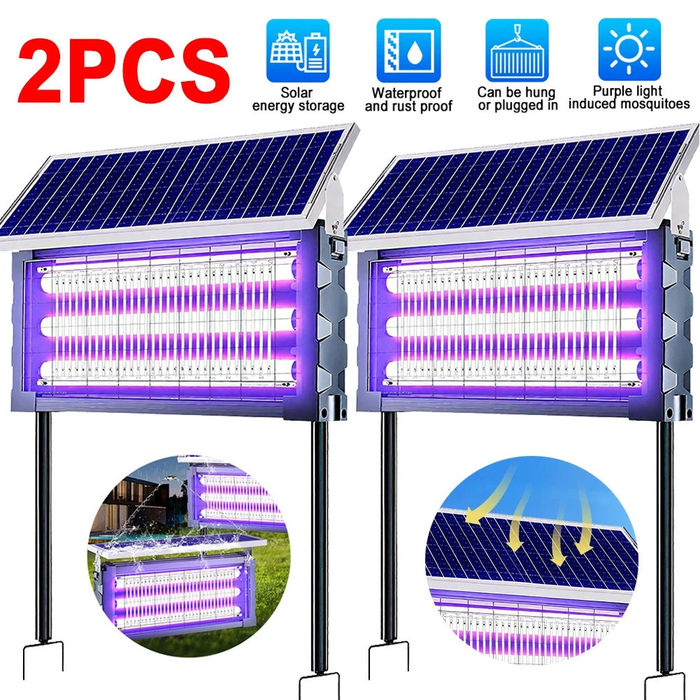 2PCS Solar Bug Zapper Outdoor Garden Mosquito Trap Rechargeable Fly Zapper 4500V