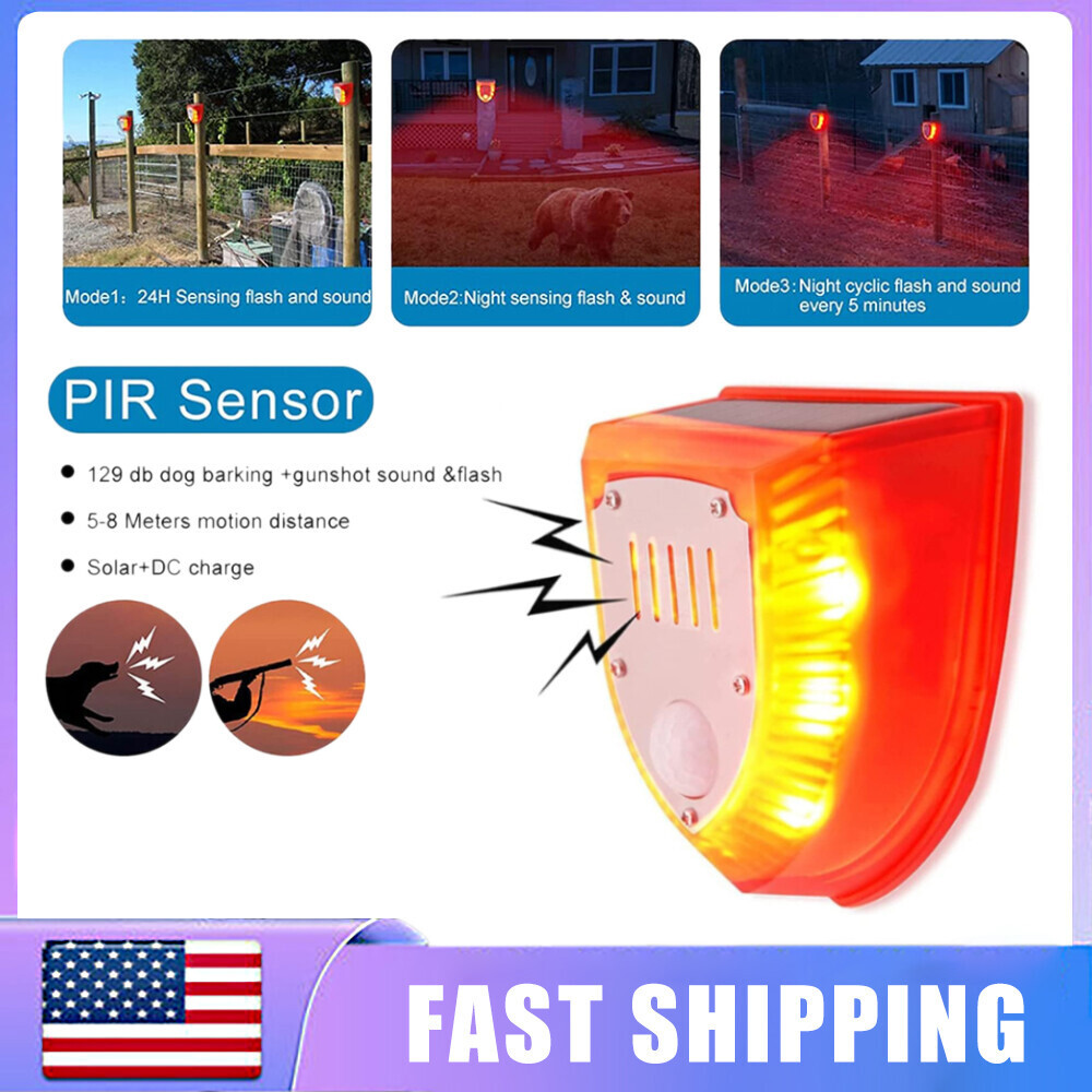 1-4pcs Outdoor Solar Motion Sensor Alarm Lamp Gunshot Sounds & Dog Barking Sound