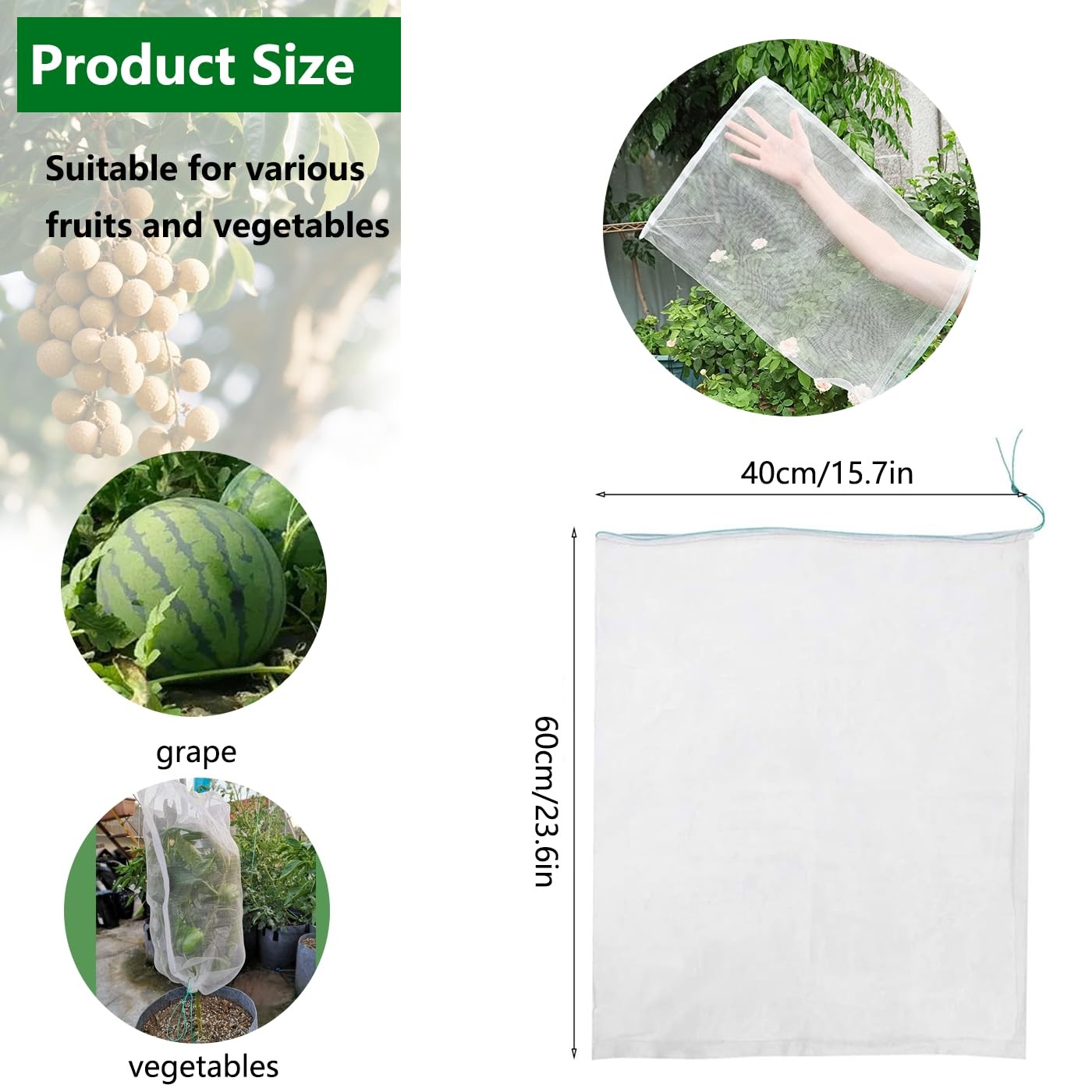 Garden Netting Pest Barrier Bags 10 PCS 23.6×15.7 Inch Nylon Mesh Pouch Pro