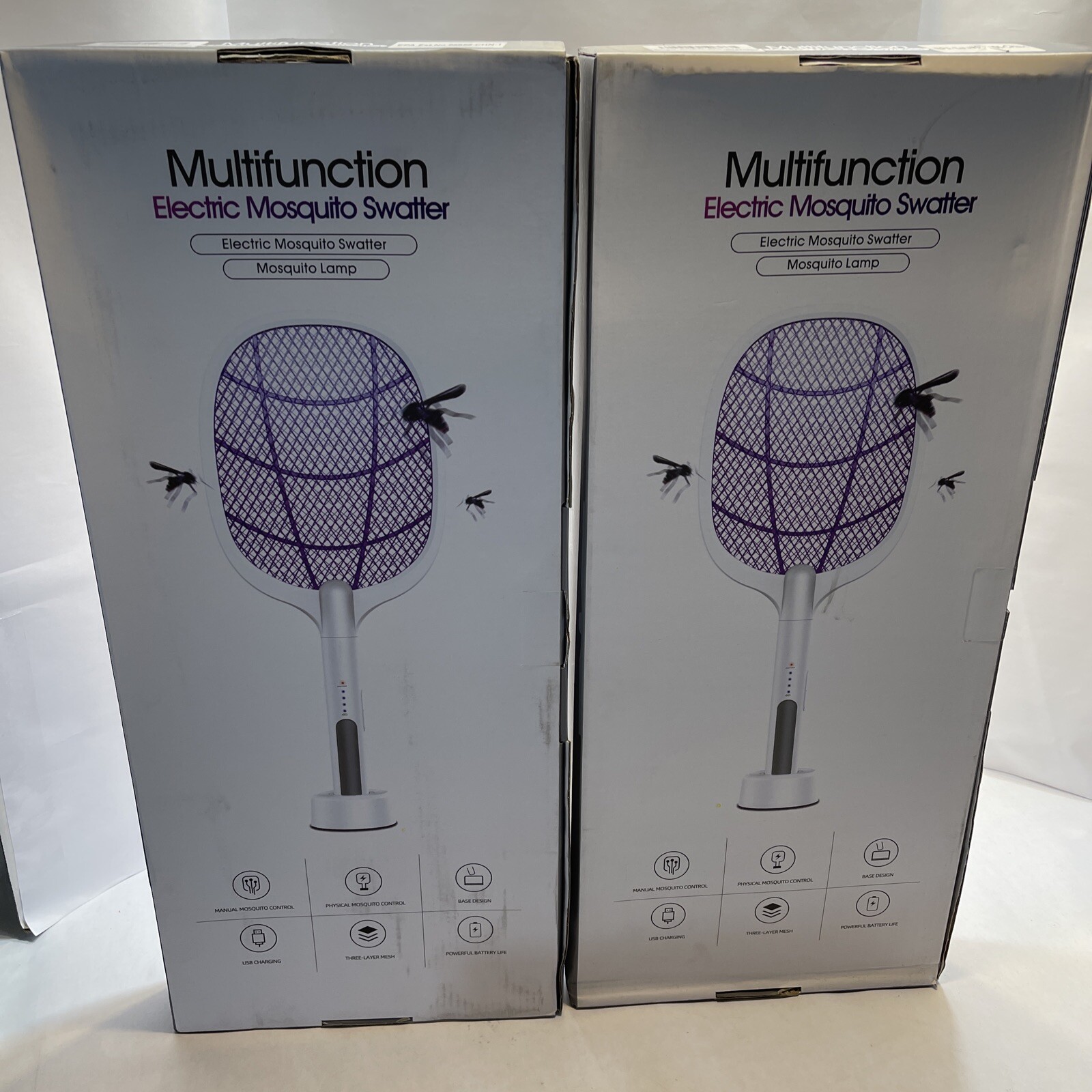Pack of 2 Bug Zapper Racket 3000V High Power Mosquito Fly Swatter RECHARGEABLE