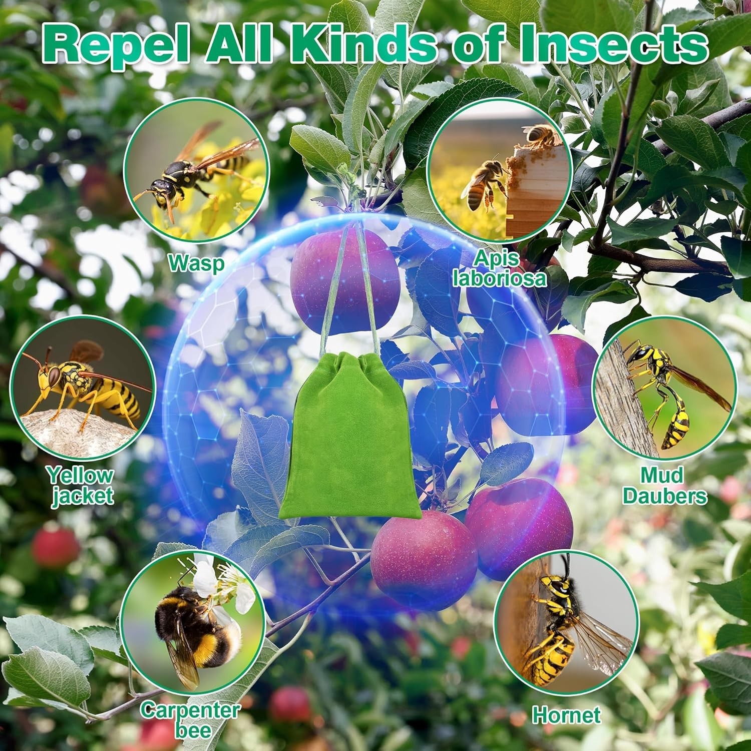 16 Pack Natural Wasp and Bee Repellent Pouch Outdoor, Peppermint Oil Carpenter B