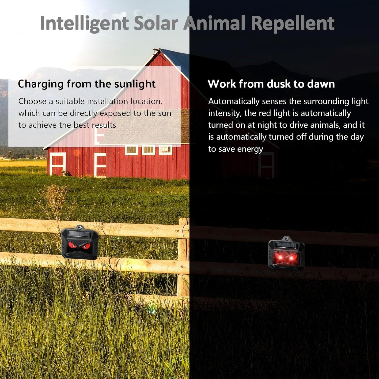 Solar Animal Repeller with Light Sensor for Garden, Yard & Farm – 18 Black
