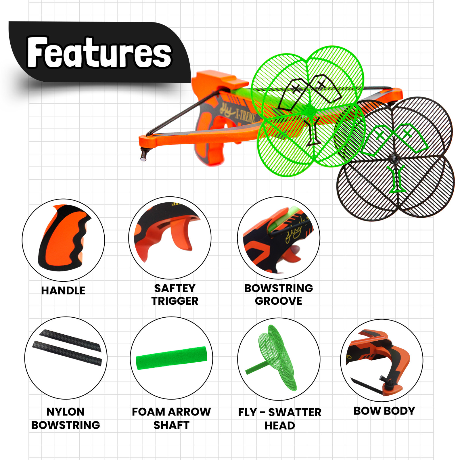 KHAMPA Wooden Crossbow Fly Killer Bug Fly Swatter Arrows Bug Assault Pistol Set