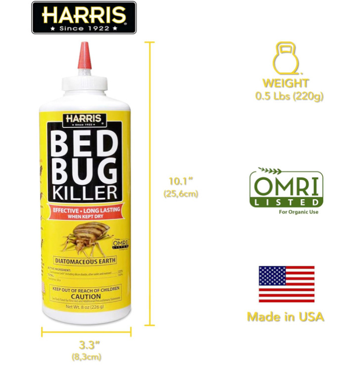 Harris HDE-8 Bed Bug Powder Diatomaceous Earth, 8oz, Yellow Pack of 5