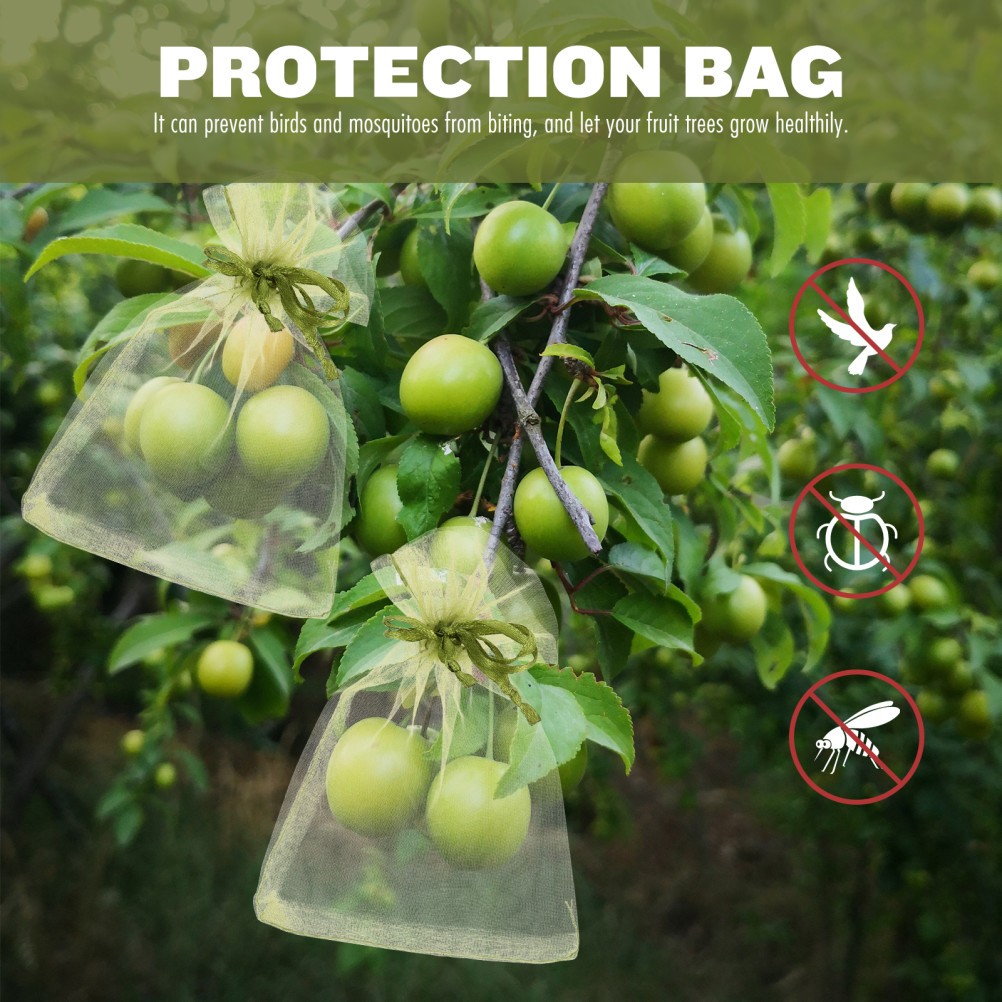50Pcs Reusable Organza Fruit Mesh Bags Light Green Drawstring Netting Pouches