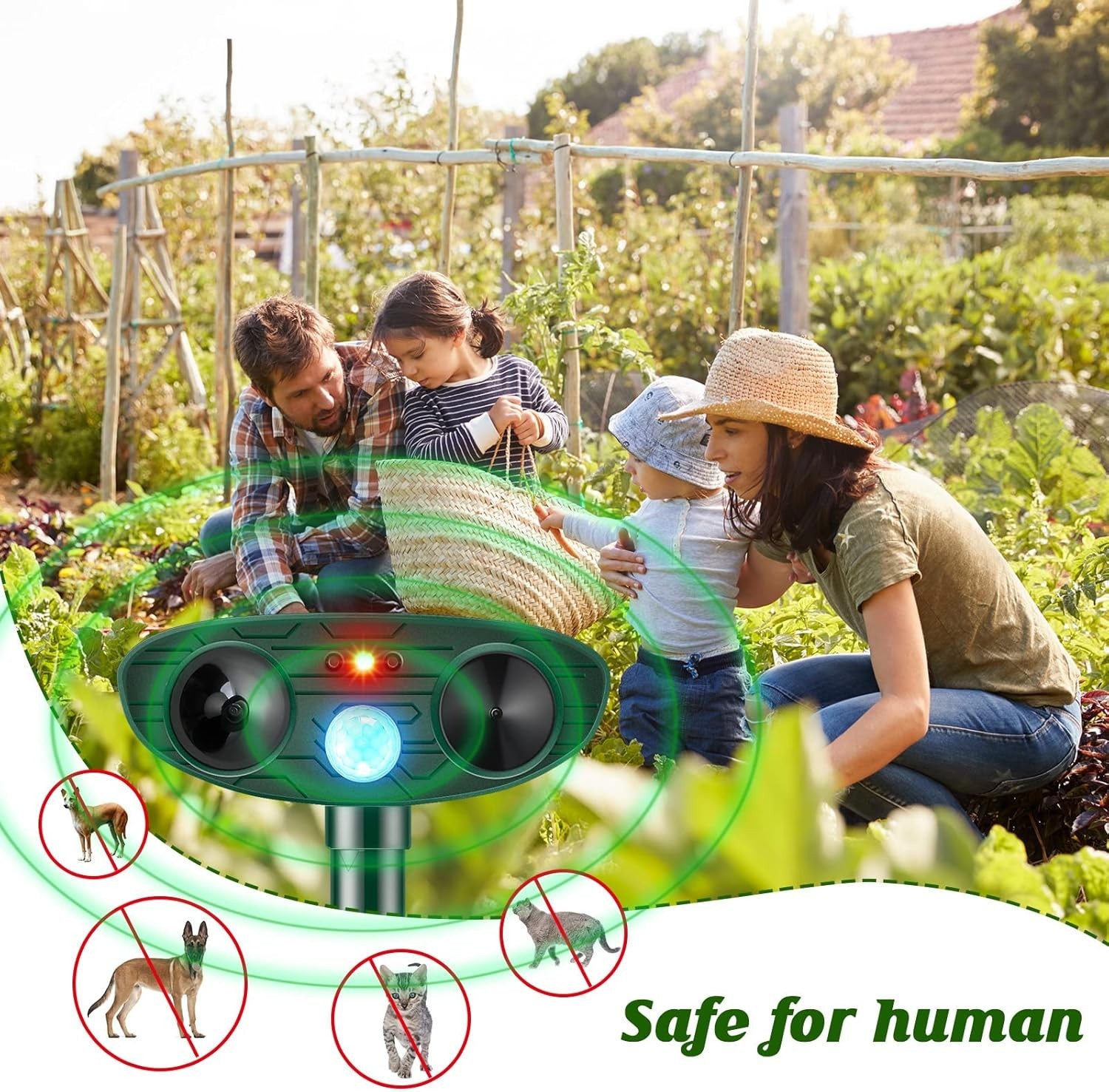 Waterproof Ultrasonic Animal Repellent with Motion Sensor – Modern Green Design