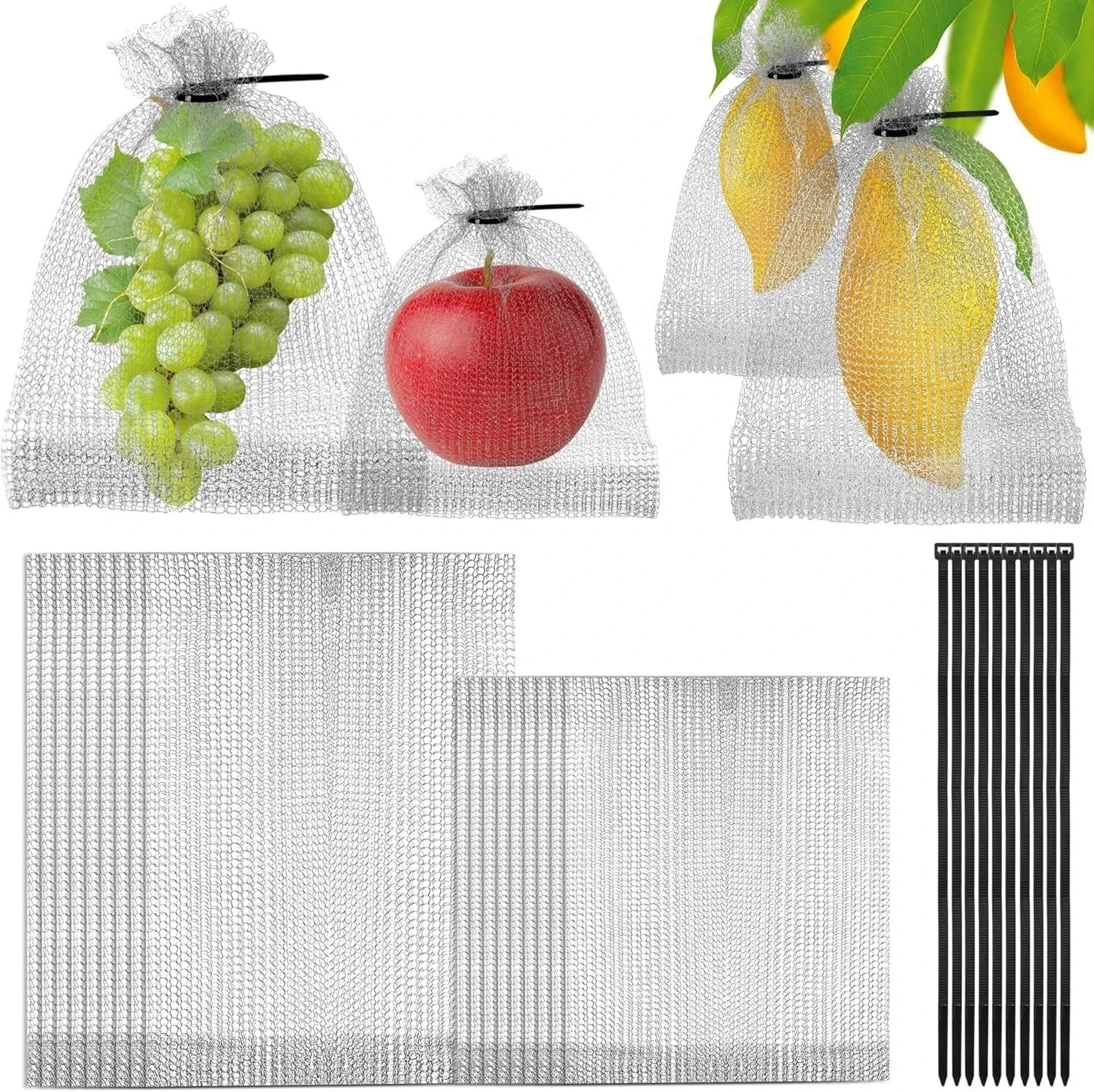 “20Pcs 8×12 6×8 Inch Fruit Protection Wire Mesh Bags, Stainless Steel Wire, Gop