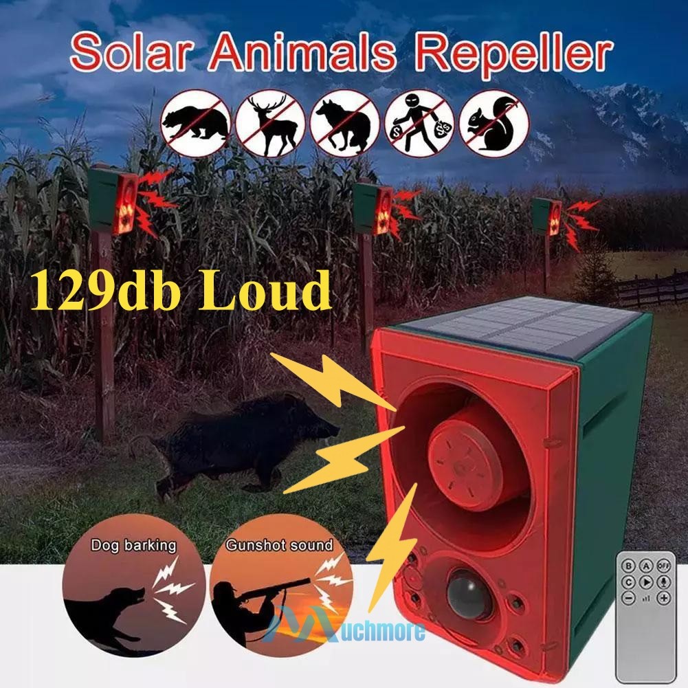 Solar Motion Sensor Alarm Emits Loud Dog Barking & Gunshot Sounds up to 130db