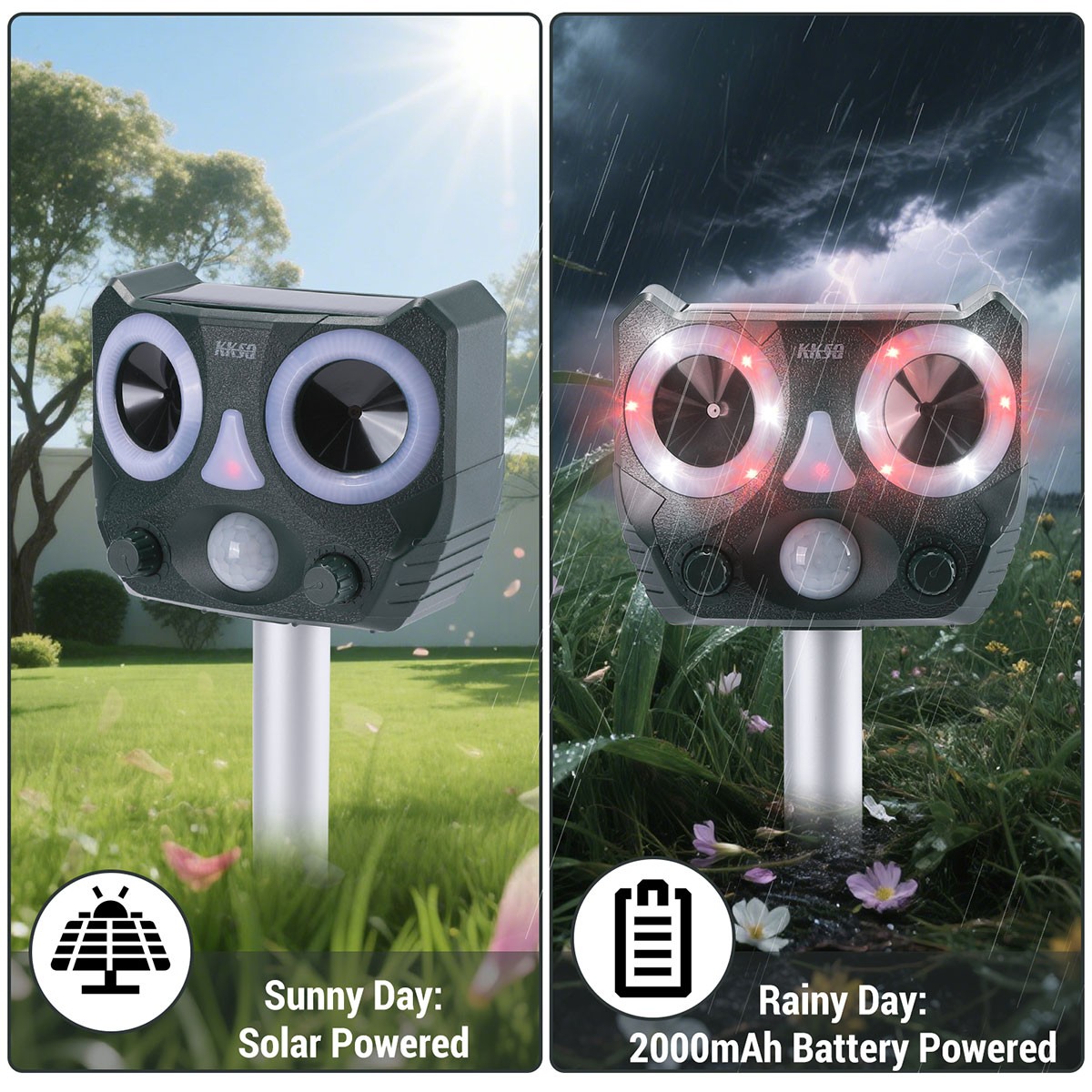 1-4PCS Solar Power Ultrasonic Animal Repeller Pest Repellent Deer Raccoon Garden