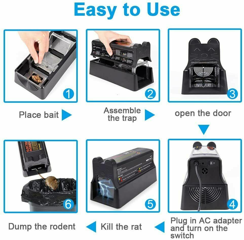 Upgraded Electronic Mouse Trap Control Kill Big Rat Pest Electric Rodent Zapper