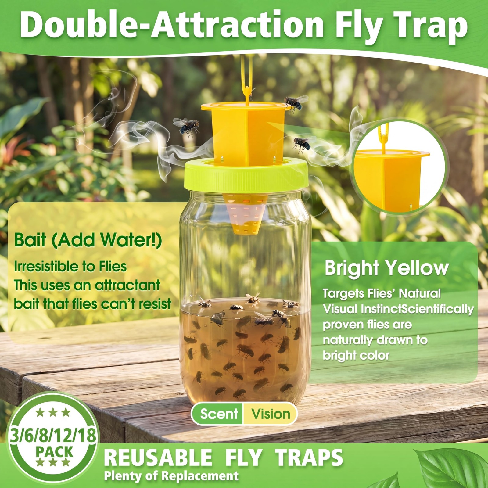 18 Pack Fly Traps Outdoor, Reusable Fly Catcher Bottles with Hanging Flies Tr…