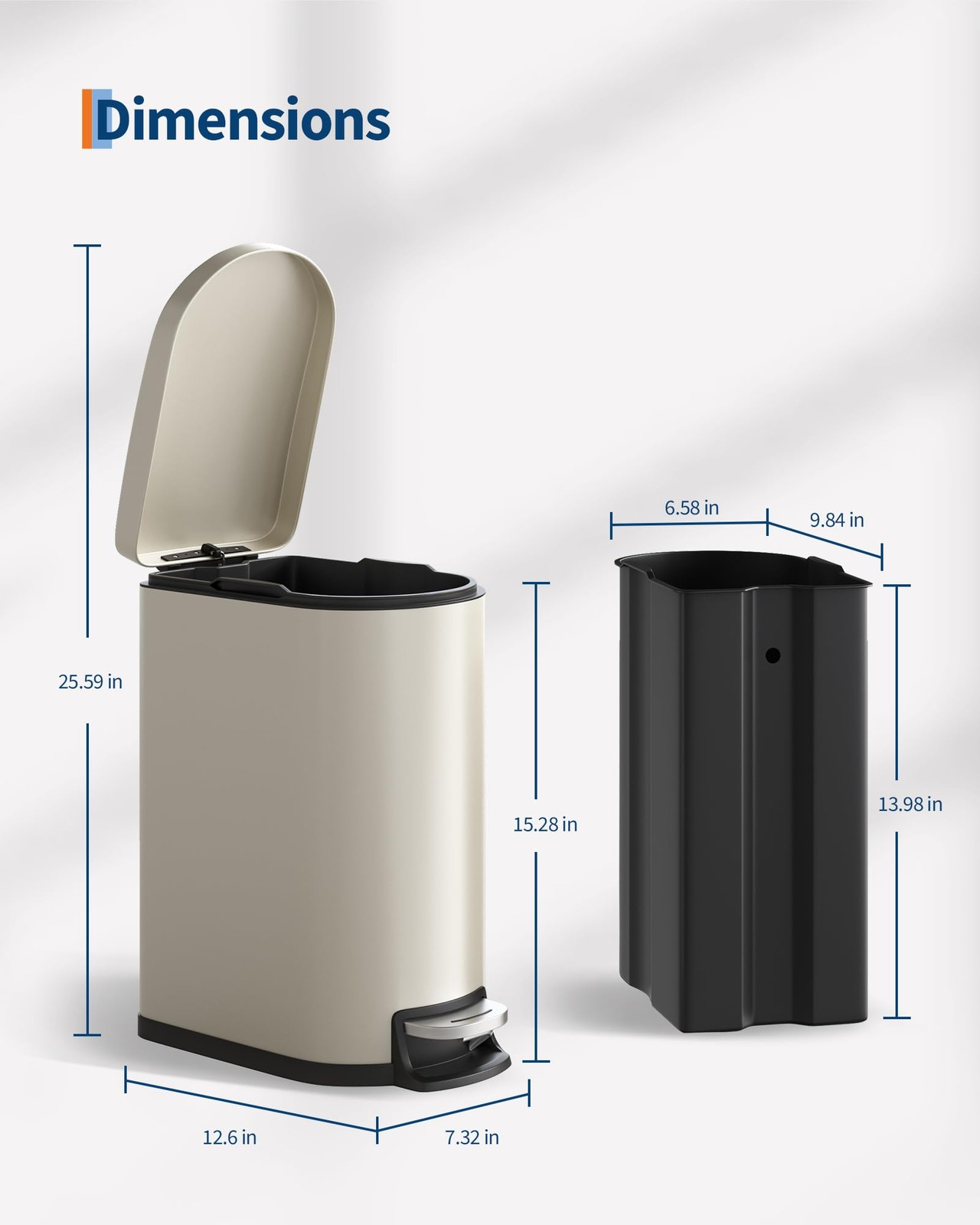 Garvee 2.6 gal Metal Bathroom Trash Can with Lid Slim Waterproof Garbage Bin Bed