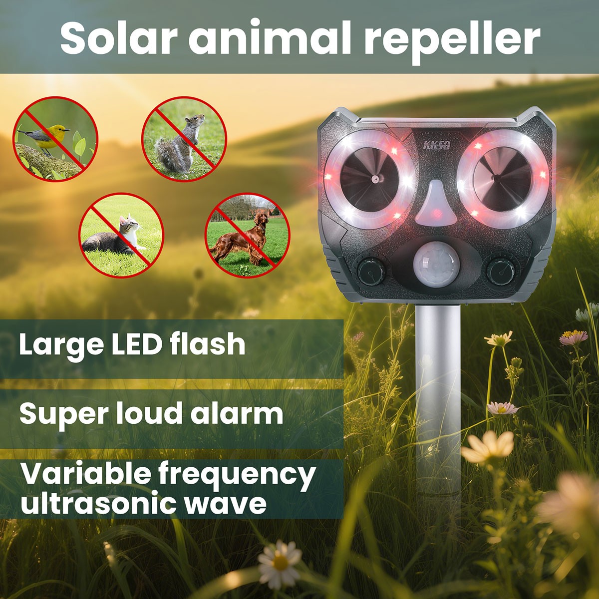 1-4PCS Solar Power Ultrasonic Animal Repeller Pest Repellent Deer Raccoon Garden