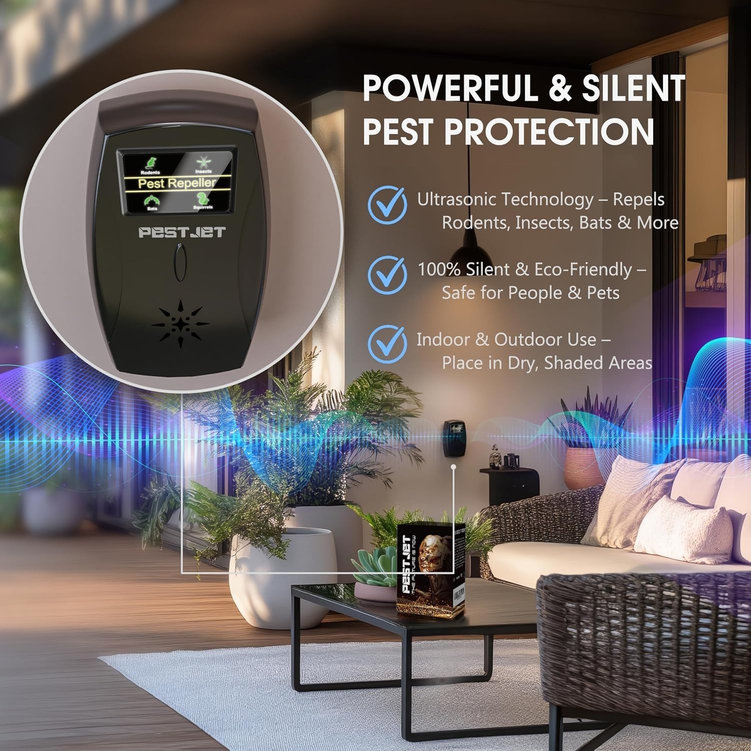 Ultrasonic Pest Repeller 1 Unit Black LCD Display Indoor Outdoor Mice Rats Ba…