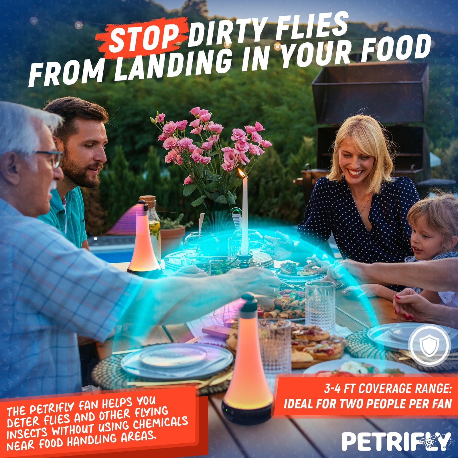 PETRI Fly Fans for Tables 2pk with Anti Bug Light – Food 2 count (Pack of 2)