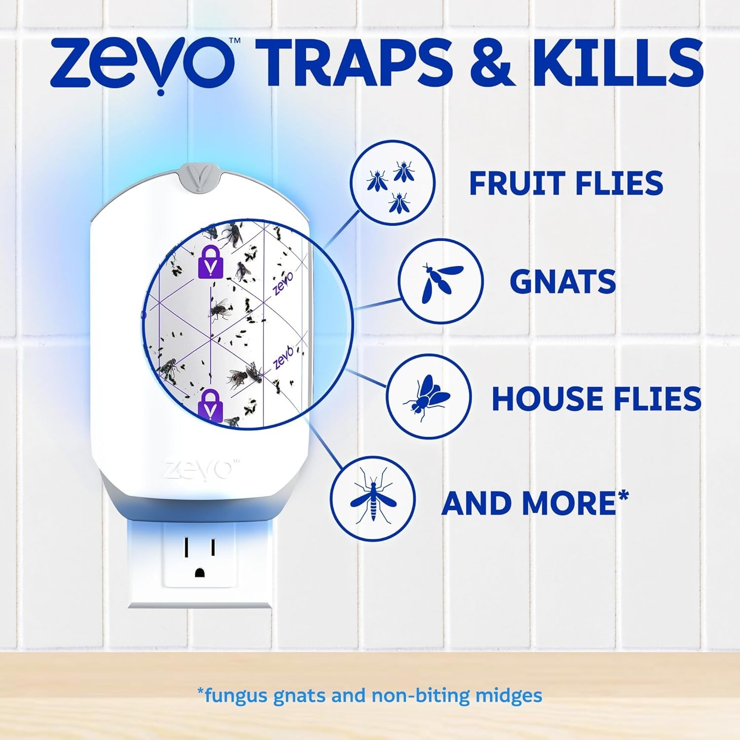 24/7 Indoor Fly Trap – Plug-in Bug Light with Easy No-Mess Cartridge Replacement