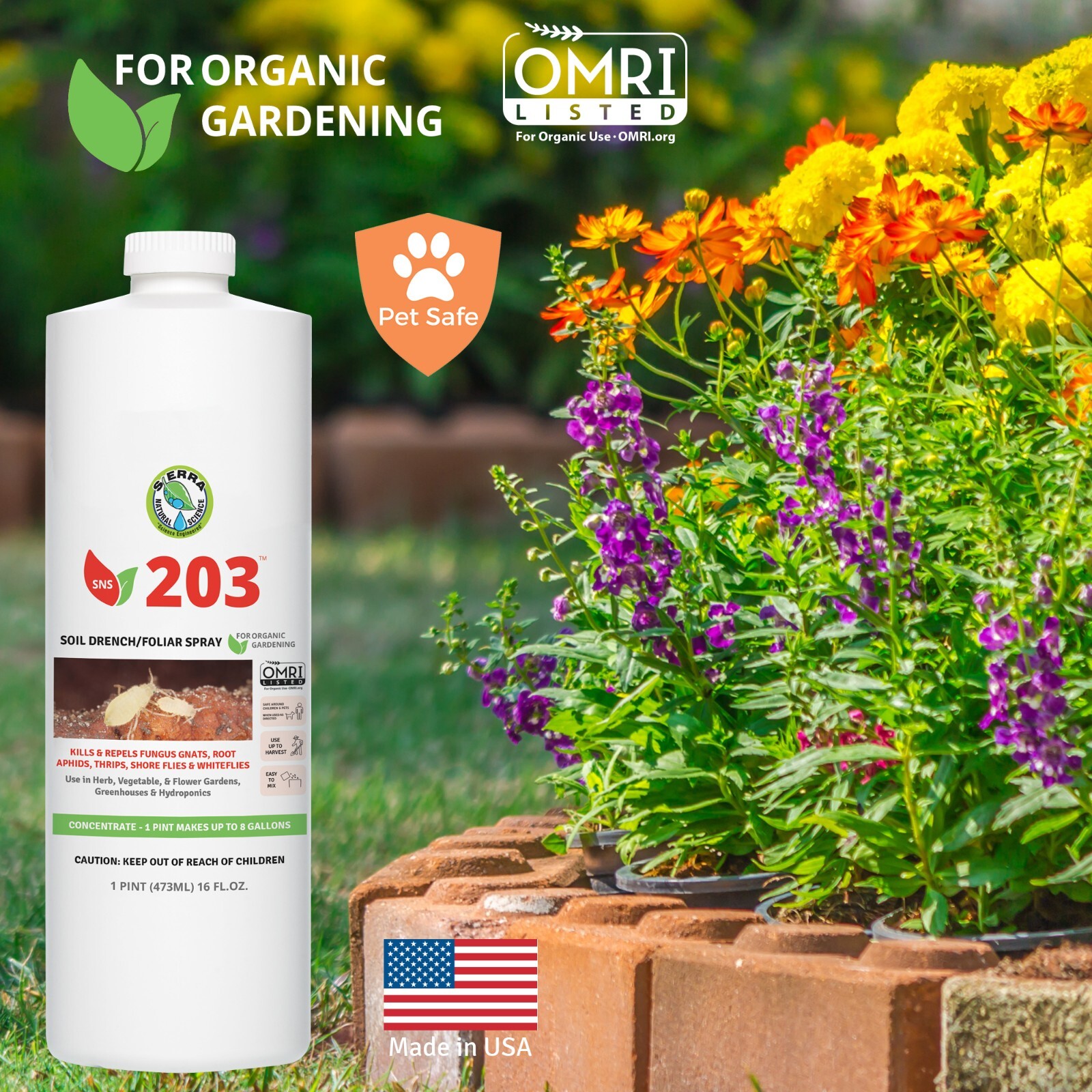 Sierra Natural Sciences SNS 203 Concentrate Soil Drench Foliar Spray 128 oz OMRI