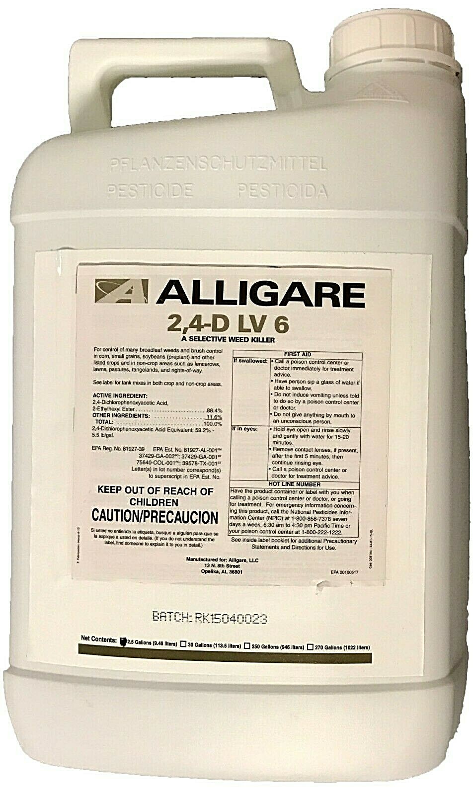 2,4-D LV6 (Weedone LV6) Broadleaf Weed Killer Herbicide – 2.5 Gallons 24d