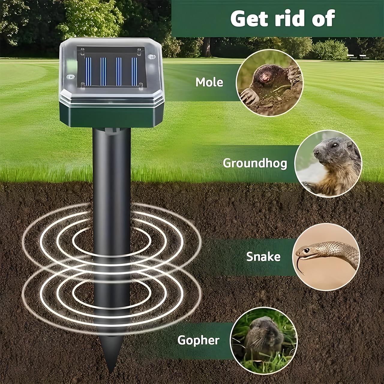 1 Pcs Mole Repellent Ultrasonic Solar Powered Animal Repellent for Outdoor Lawn
