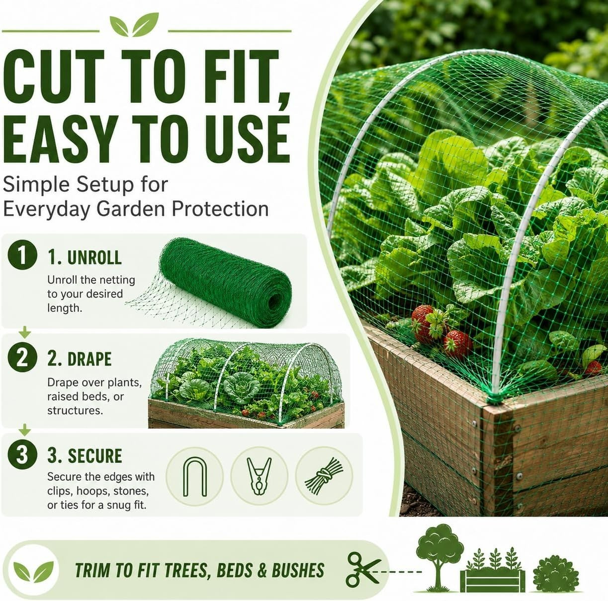 Multi-Purpose 13 x 20 FT Garden Netting for Fruits, Vegetables & Plants