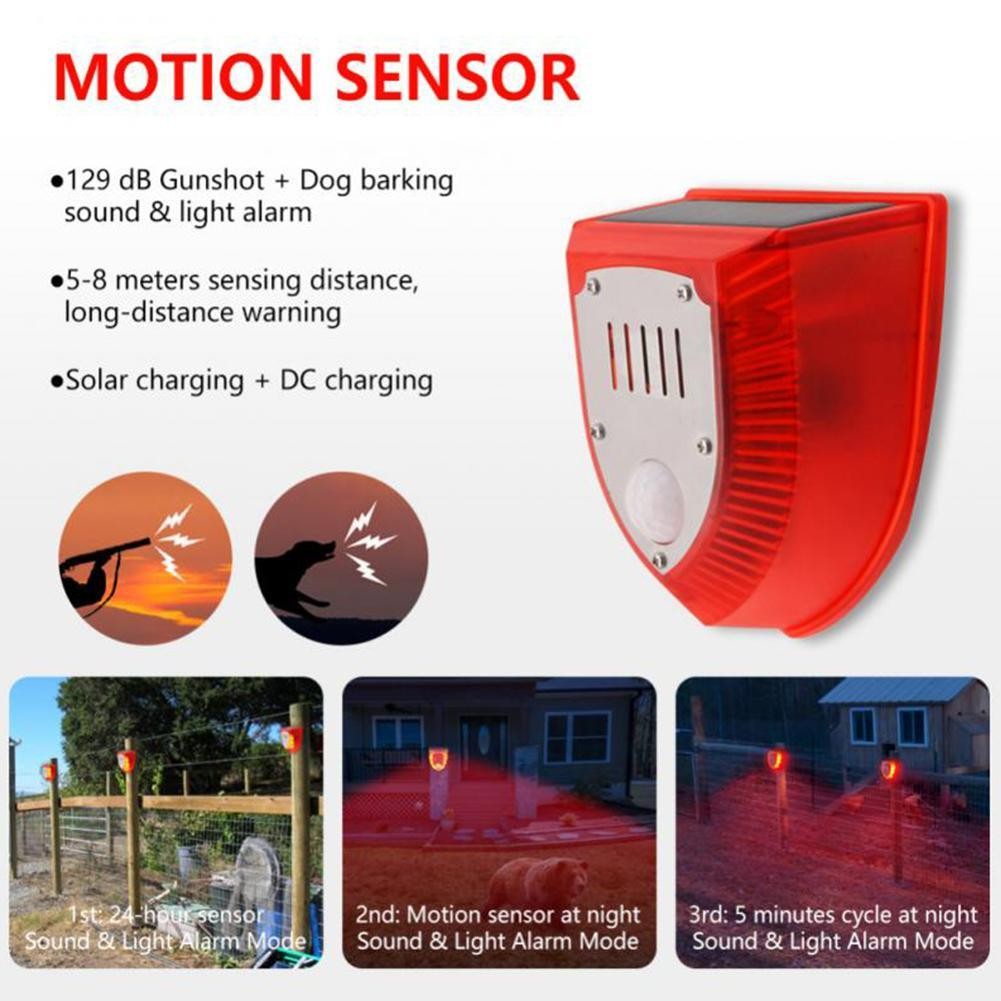 4PCS Solar Outdoor Motion Sensor Alarm-129db Dog Barking & Gunshot USB Charge