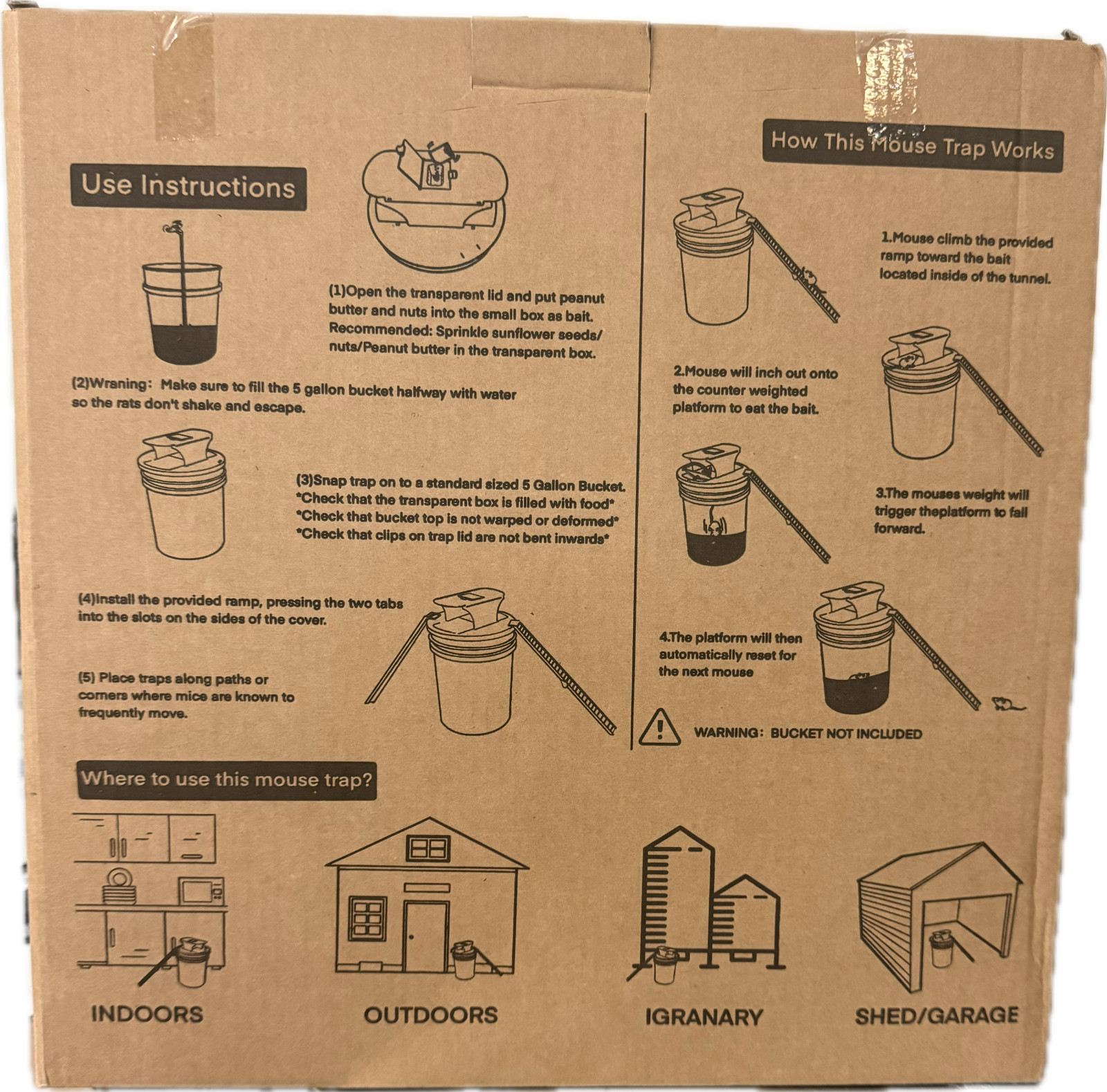 Mouse Traps Indoor for Home, 4 Pack Mouse Trap Bucket Lid
