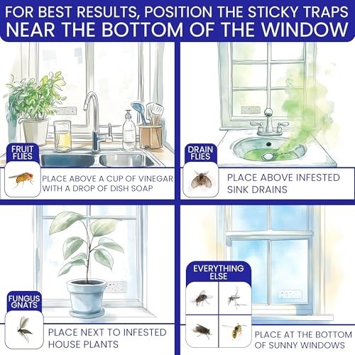 100 Window Fly Traps Sticky Non-Toxic Clear Fly Paper Indoor for Home. No Mess F