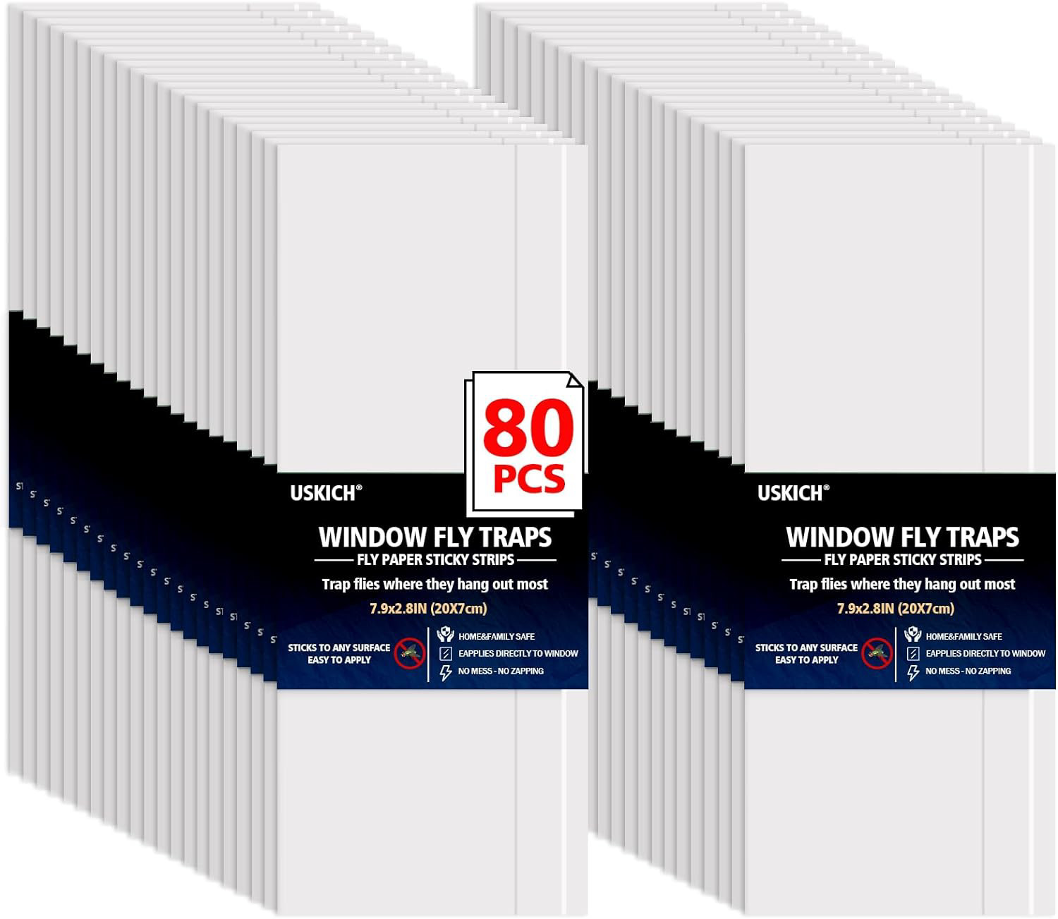 Window Fly Traps for Indoors, 80 Pack Clear Fly Paper Sticky Fly Strips for Home