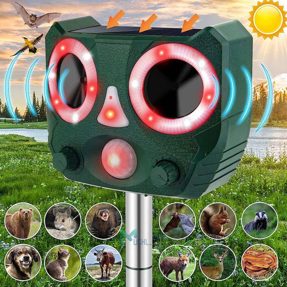 Repelente solar ultrasónico para animales para perros, gatos, pájaros y mapaches