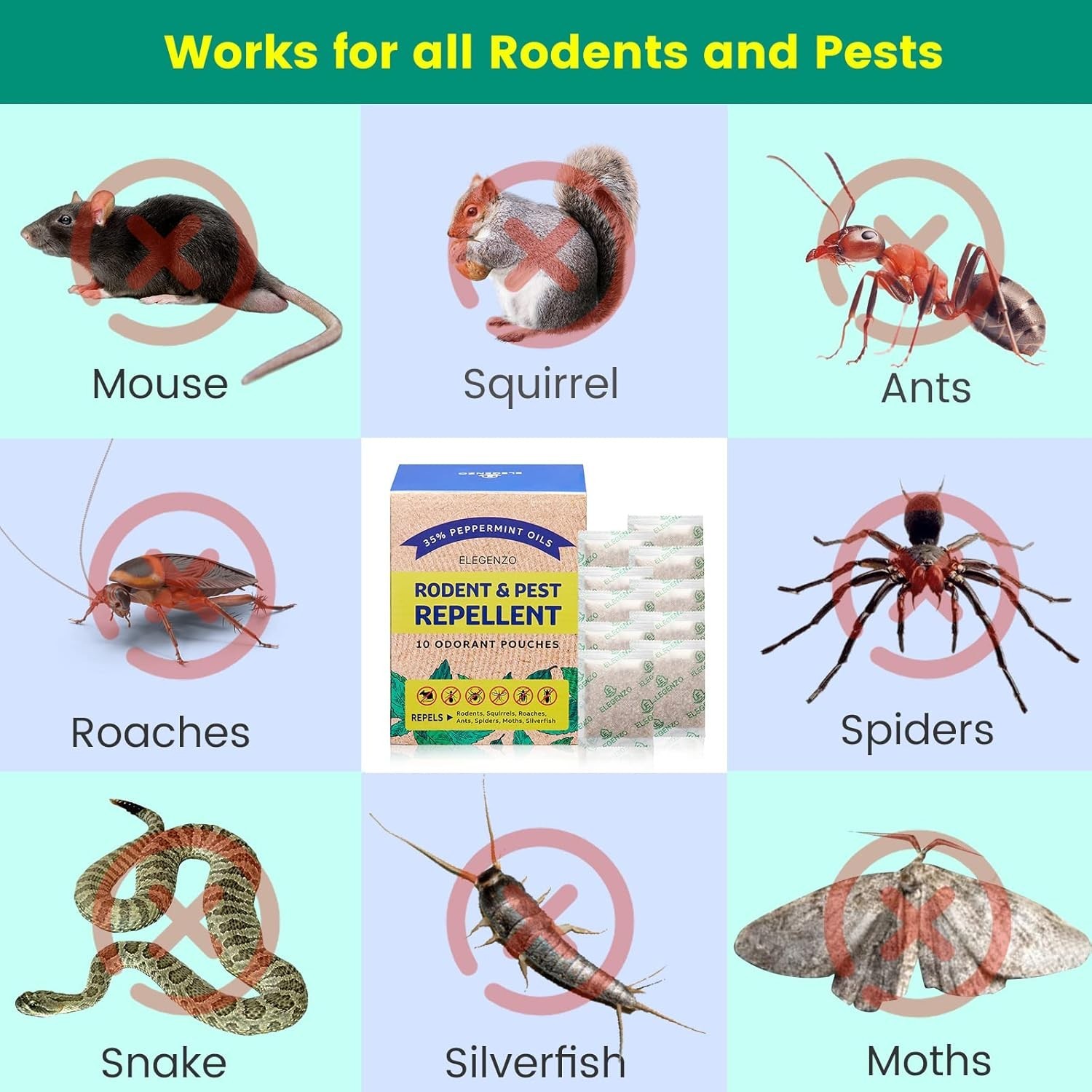 Natural Pest & Rodent Repellent Pouches with Peppermint Oil – 10 Pouch Pack