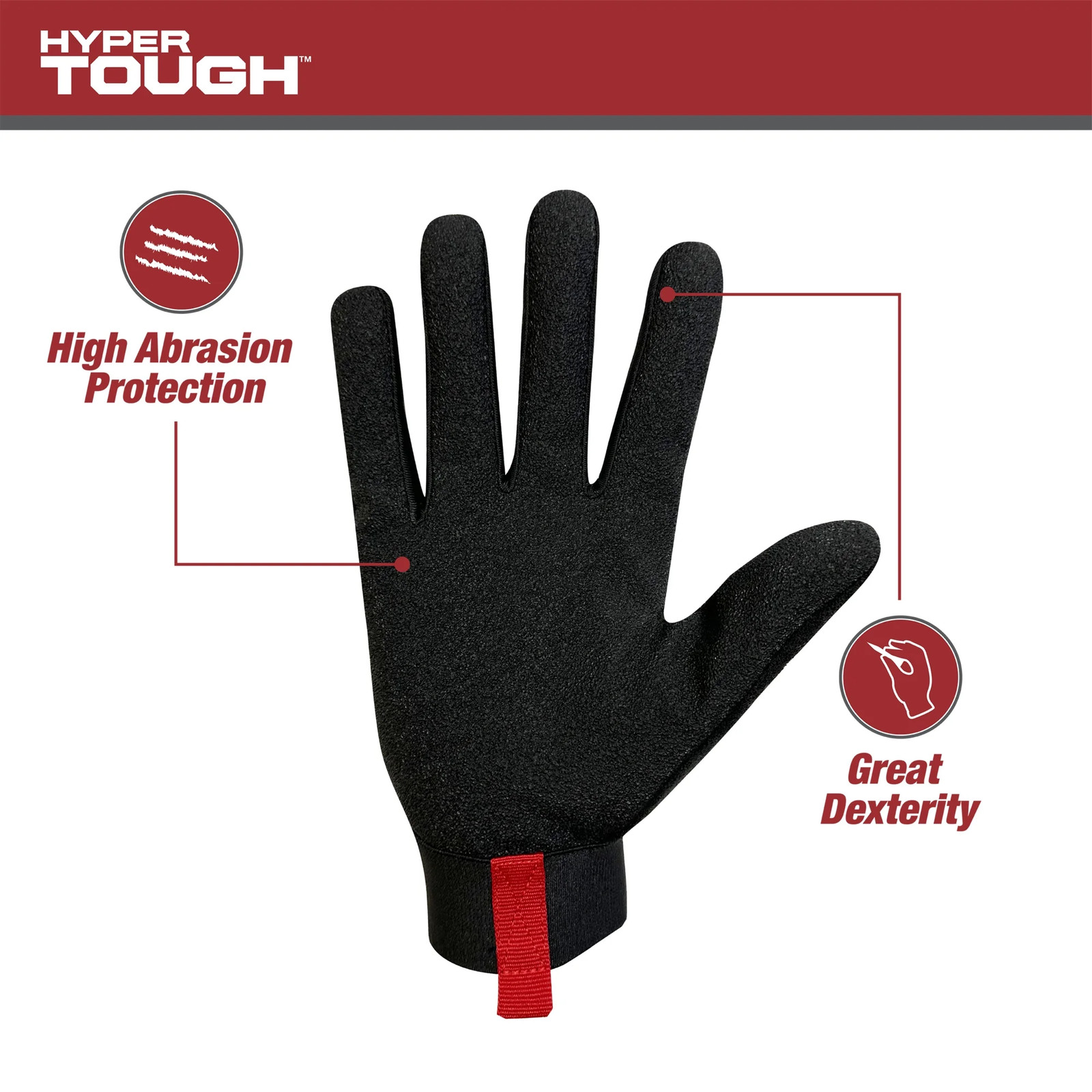 Hyper Tough Heavy Duty Impact Gloves, Black Red and Gray, Polyester, Adult ‘s, L