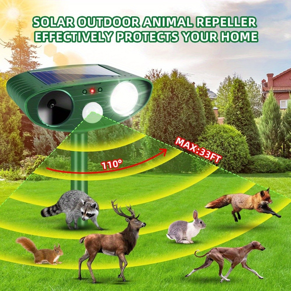 Solar Animal Repeller with Motion Sensor and Flashing Light Outdoor Ultrasonic