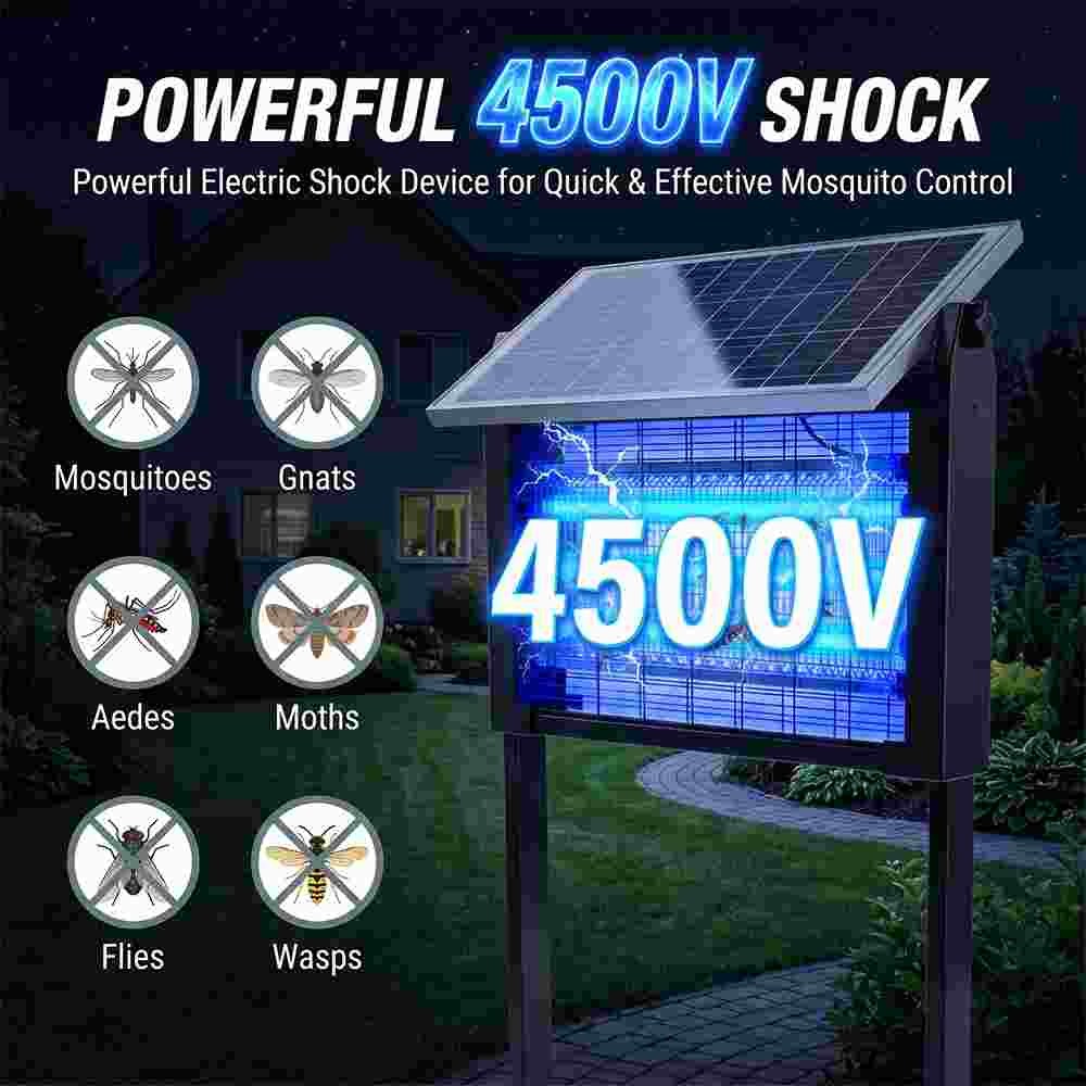 Solar Bug Zapper Outdoor Mosquito Zapper Waterproof Rechargeable Fly Trap 4500V
