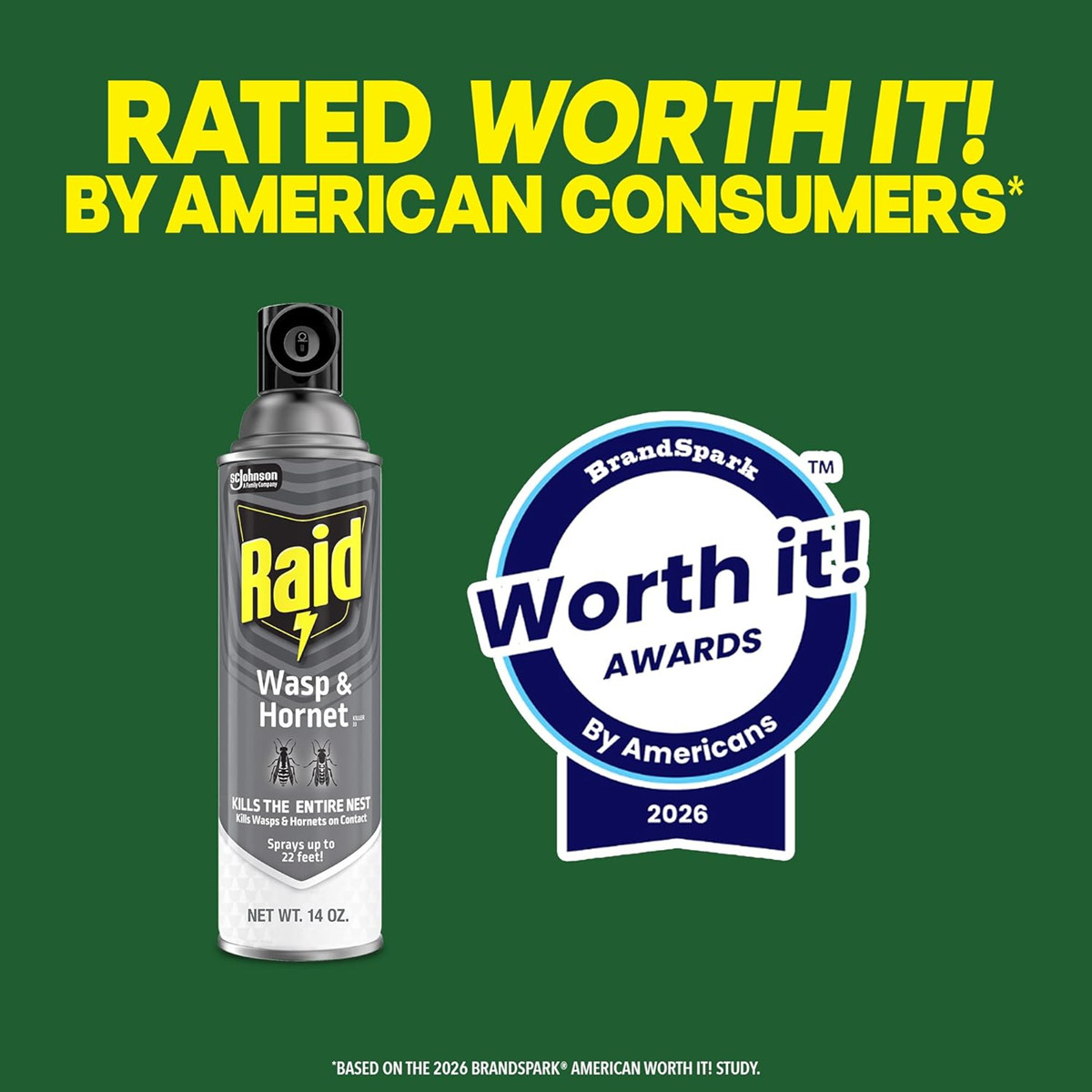 Raid Wasp & Hornet Killer Spray, Kills the Entire Nest, For Paper Wasps, Yellow
