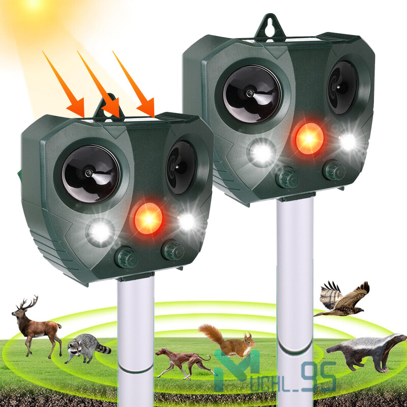 1/2PCS Solar Power Ultrasonic Animal Repeller Pest Repellent Deer Raccoon Garden