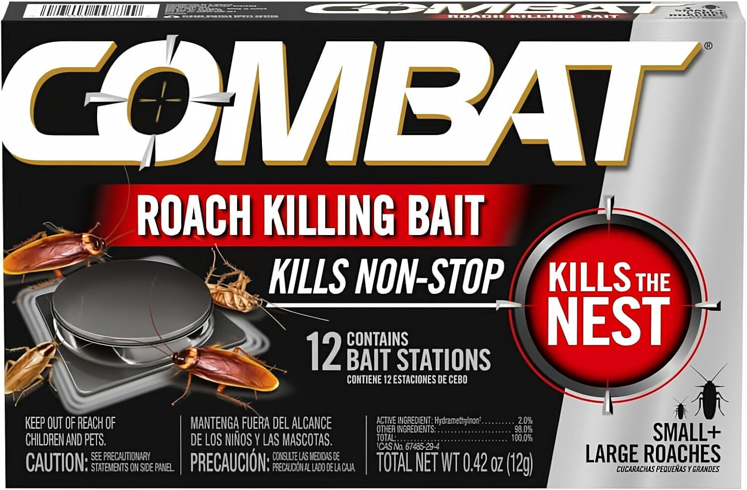 Combat ROACH KILLING BAIT STATION Kills The Nest LARGE & SMALL ROACHES 12 Count