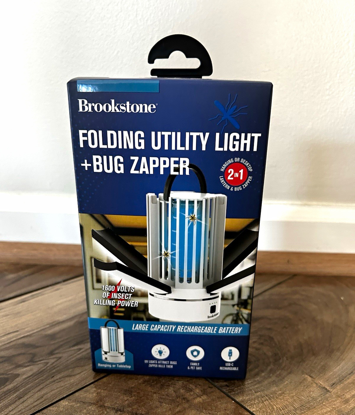 Brookstone Folding Utility Light + Bug Zapper 2-in-1 Lantern, USB-C Rechargeable