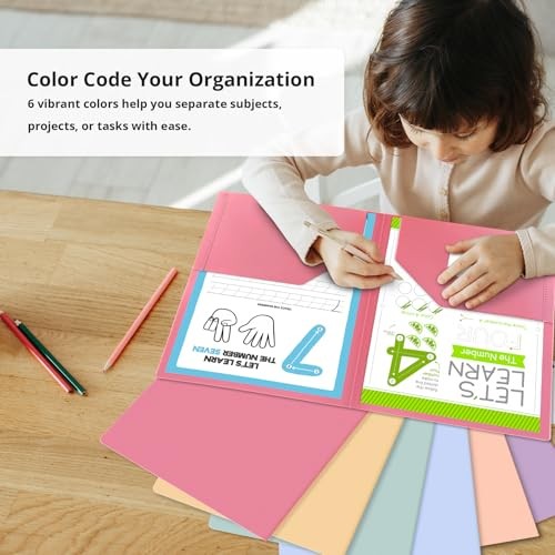 Plastic Folders with Pockets (Assorted Pastel Colors), 2 6 Pack B-pastel