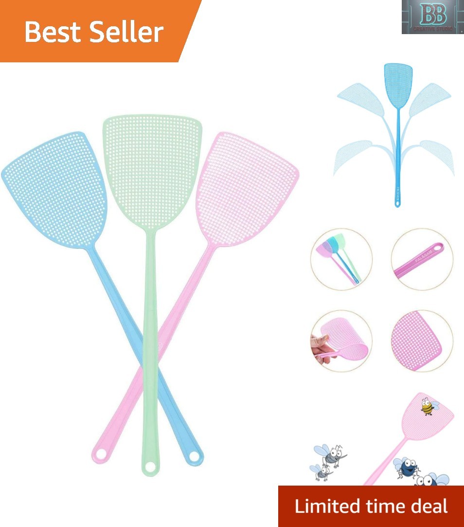 Heavy Duty Fly Swatter Set – 3 Pack Assorted Colors for Effective Swatting