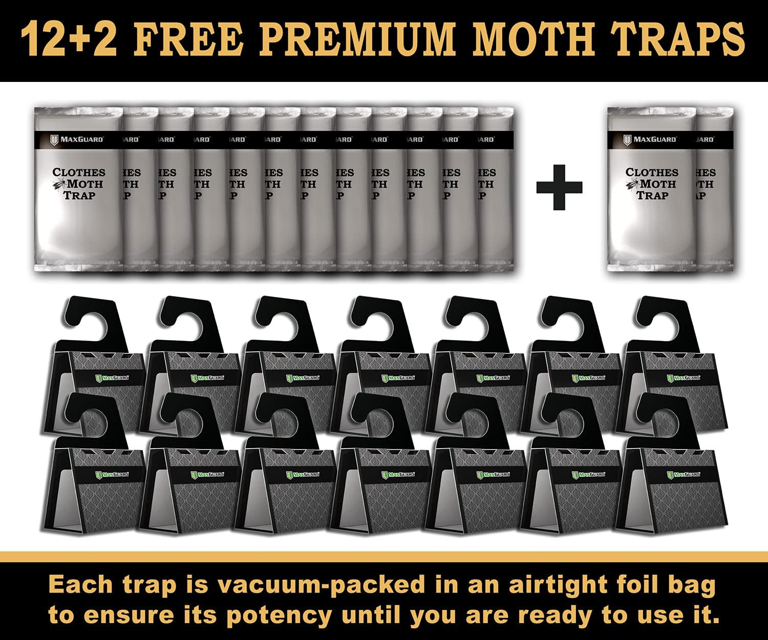 Clothes Moth Traps (12+2 Free) – Extra Strength Pheromones, Non-Toxic Sticky Glu