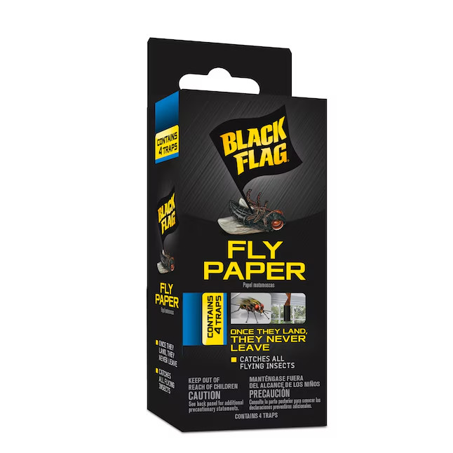 BLACK FLAG Fly Paper Glue Insect Trap 4 Pack Hanging Sticky Fly Catcher Strips